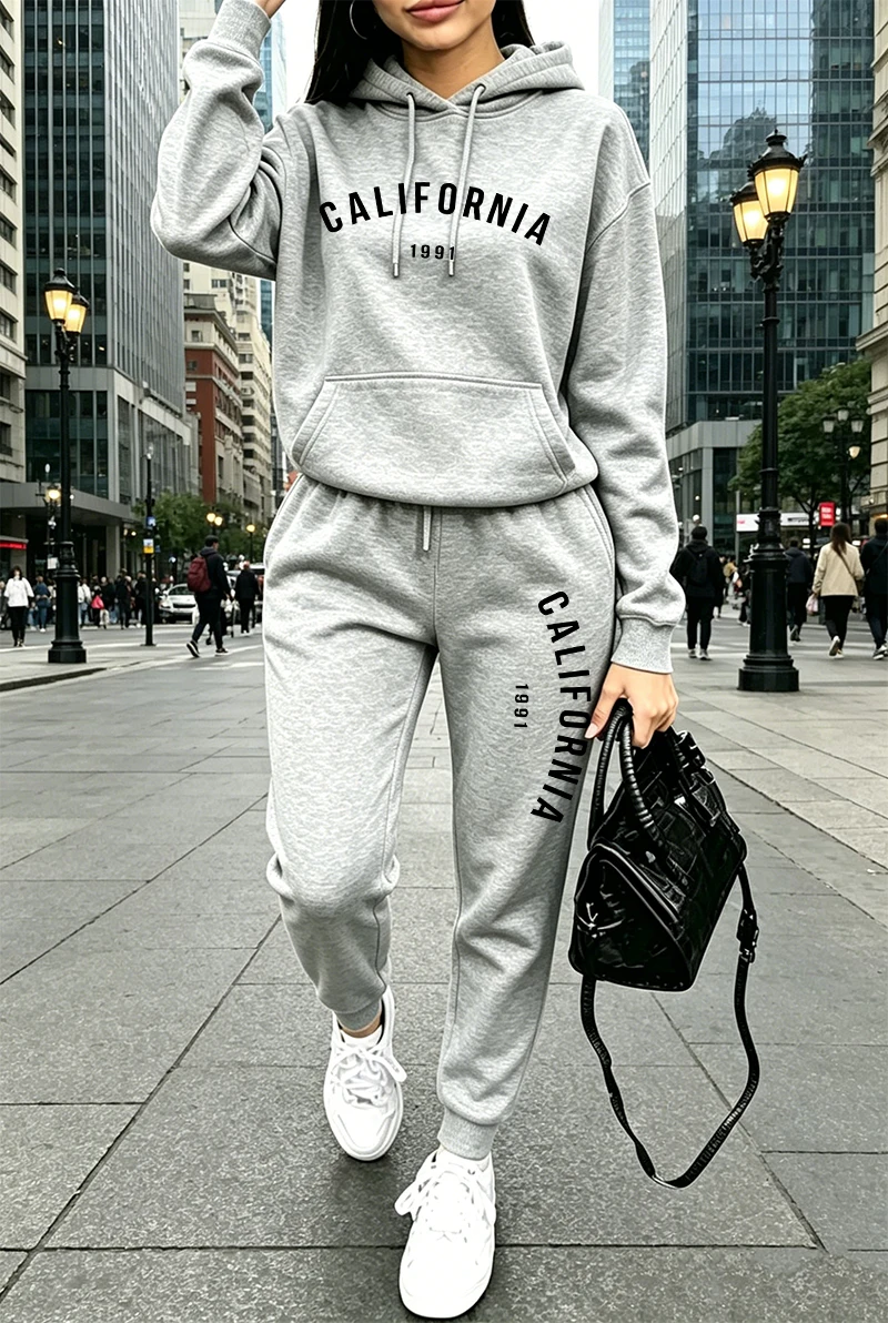 Winter Clothing Hoodie - ชุดวอร์มผู้หญิงขายดี เสื้อฮู้ดพิมพ์ลายลำลอง กางเกงสเวตแพนท์ ชุดกีฬาใส่วิ่งออกกำลังกายประจำวัน เสื้อผ้าสตรีทแวร์สำหรับฤดูใบไม้ร่วงและฤดูหนาว
