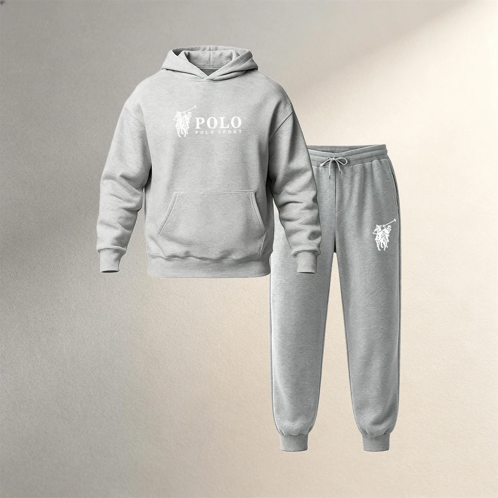 Winter Clothing Hoodie - ชุดเสื้อฮู้ดสำหรับผู้ชาย 2 ชิ้น เหมาะสำหรับฤดูใบไม้ร่วงและฤดูหนาว ชุดลำลองสไตล์สปอร์ต เสื้อสเวตเตอร์แขนยาว
