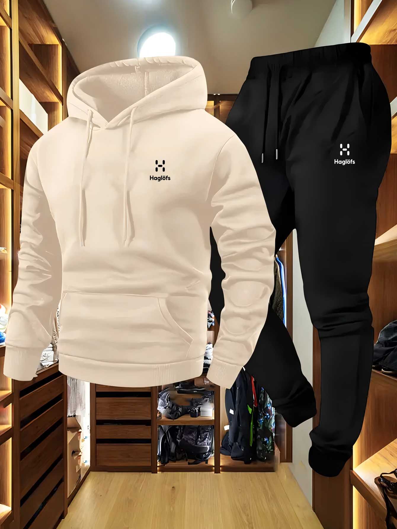 Winter Cloth - ชุดเสื้อฮู้ดดี้และกางเกงขายาวผ้าเนื้อนุ่มสบายสำหรับผู้ชาย ใส่สบายในฤดูใบไม้ร่วงและฤดูหนาว มีกระเป๋า ทรงปกติ เหมาะสำหรับกิจกรรมกลางแจ้ง