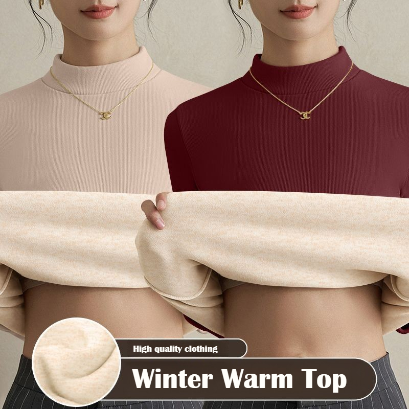 Winter Clothing Europe - เสื้อยืดแขนยาวสำหรับผู้หญิง รุ่นเก็บความร้อน สำหรับฤดูใบไม้ร่วงและฤดูหนาว คอเต่าครึ่งตัว บุผ้ากำมะหยี่ ให้ความอบอุ่นเหมือนเสื้อซับใน