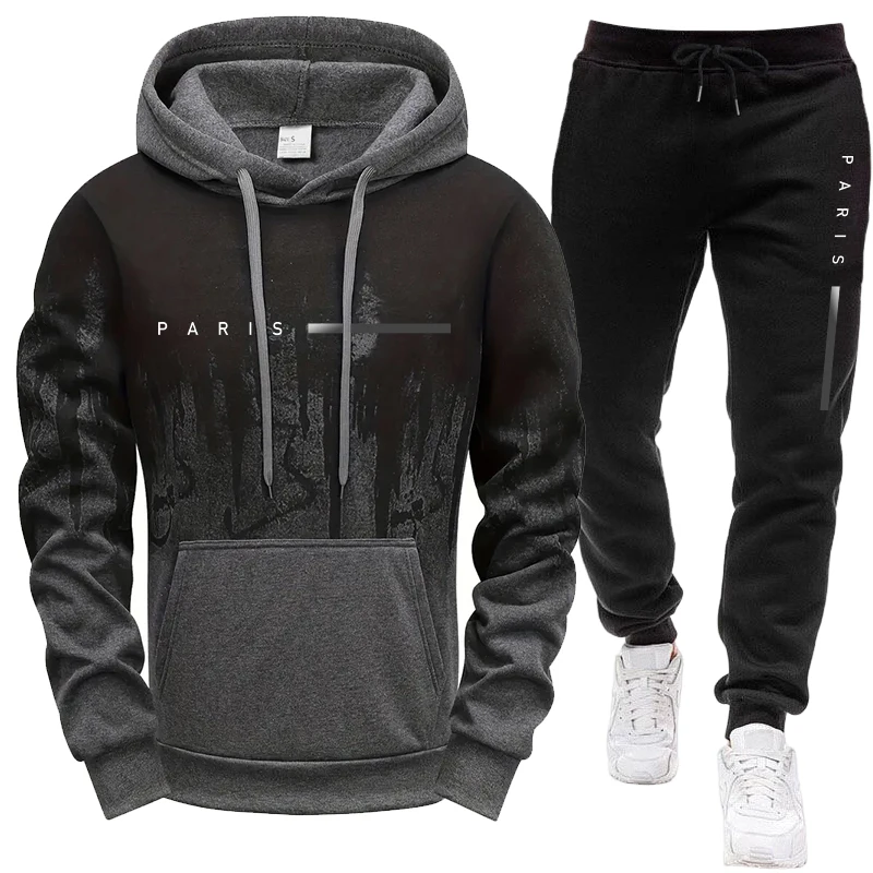 Winter Clothing Hoodie - ชุดเซ็ตผู้ชาย/เสื้อฮู้ด/กางเกงขายาว ปารีส ใหม่ล่าสุด ชุดลำลองมีฮู้ดสำหรับฤดูใบไม้ร่วงและฤดูหนาว ชุดกีฬาแฟชั่นลำลอง เสื้อสเวตเชิ้ตและกางเกงสเวตแพนท์