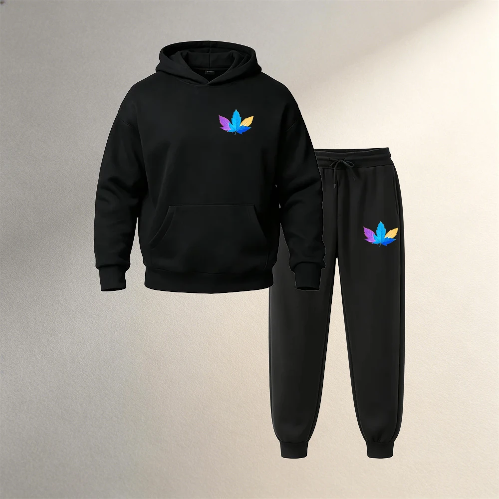 Winter Clothing Hoodie - ชุดเสื้อผ้าผู้ชาย เสื้อฮู้ด 2 ชิ้น สำหรับฤดูใบไม้ร่วงและฤดูหนาว ชุดลำลองสไตล์สปอร์ต