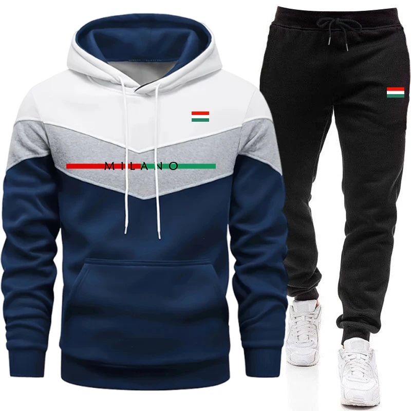 Winter Clothing Equipment - ชุดวอร์มคุณภาพดีสำหรับผู้ชาย เสื้อสเวตเชิ้ตแบบลำลองสามสี ชุดออกกำลังกายกลางแจ้ง เสื้อฮู้ดเดี่ยว กางเกงขายาว สำหรับฤดูใบไม้ร่วงและฤดูหนาว