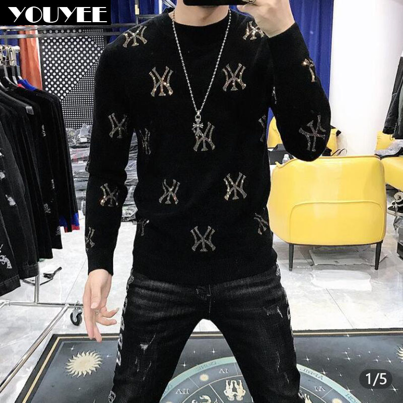 Winter Clothing English - เสื้อกันหนาวผู้ชาย Casual แฟชั่นเพชรการออกแบบส่วนบุคคลหล่อคุณภาพสูงชายเสื้อกันหนาวเสื้อผ้าฤดูหนาว