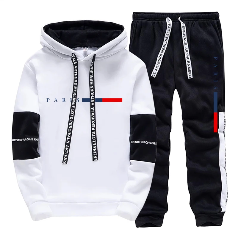 Winter Clothing Hoodie - ชุดเซ็ตผู้ชาย/เสื้อฮู้ด/กางเกง แฟชั่นปารีส ฤดูใบไม้ร่วง ฤดูหนาว ชุดลำลองสปอร์ต เสื้อฮู้ดแบบสวมหัวและกางเกงขายาว