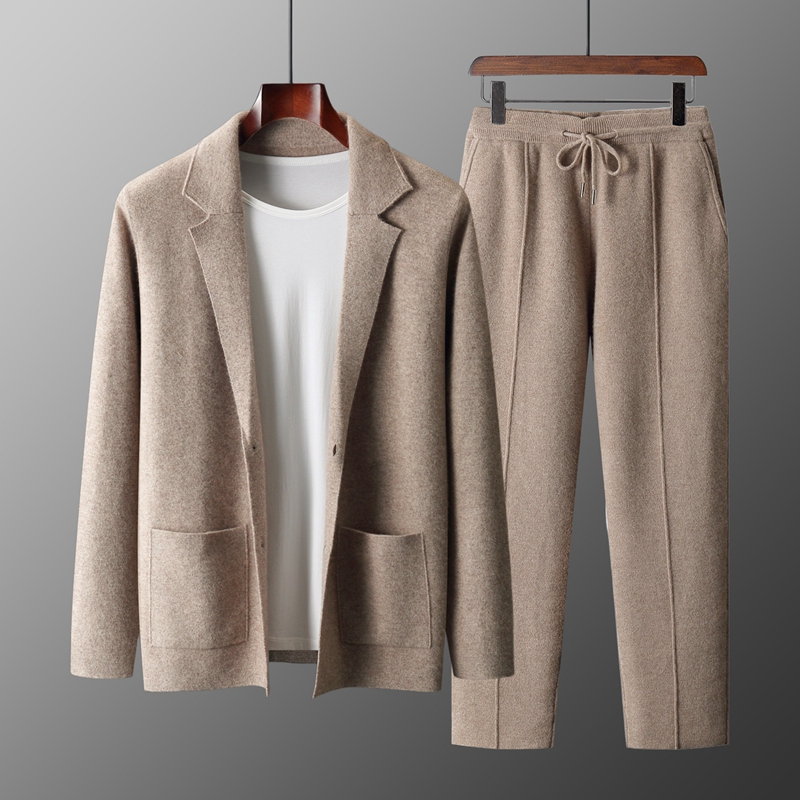 Winter Cloth - ชุดเซ็ตสองชิ้นสำหรับผู้ชาย MVLYFLRT ผ้าขนแกะเมอริโน 100% ถักนิตติ้ง สำหรับฤดูใบไม้ร่วงและฤดูหนาว