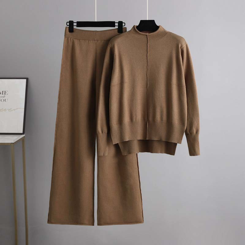 Winter Clothing Kit - เสื้อสเวตเตอร์แขนยาวสำหรับผู้หญิงชุดวอร์ม2ชิ้นถักเสื้อยืดแขนยาวฟิตเนสเสื้อกันหนาวแบบสวมหัวชุดกางเกงขายาวยืดได้สีพื้น