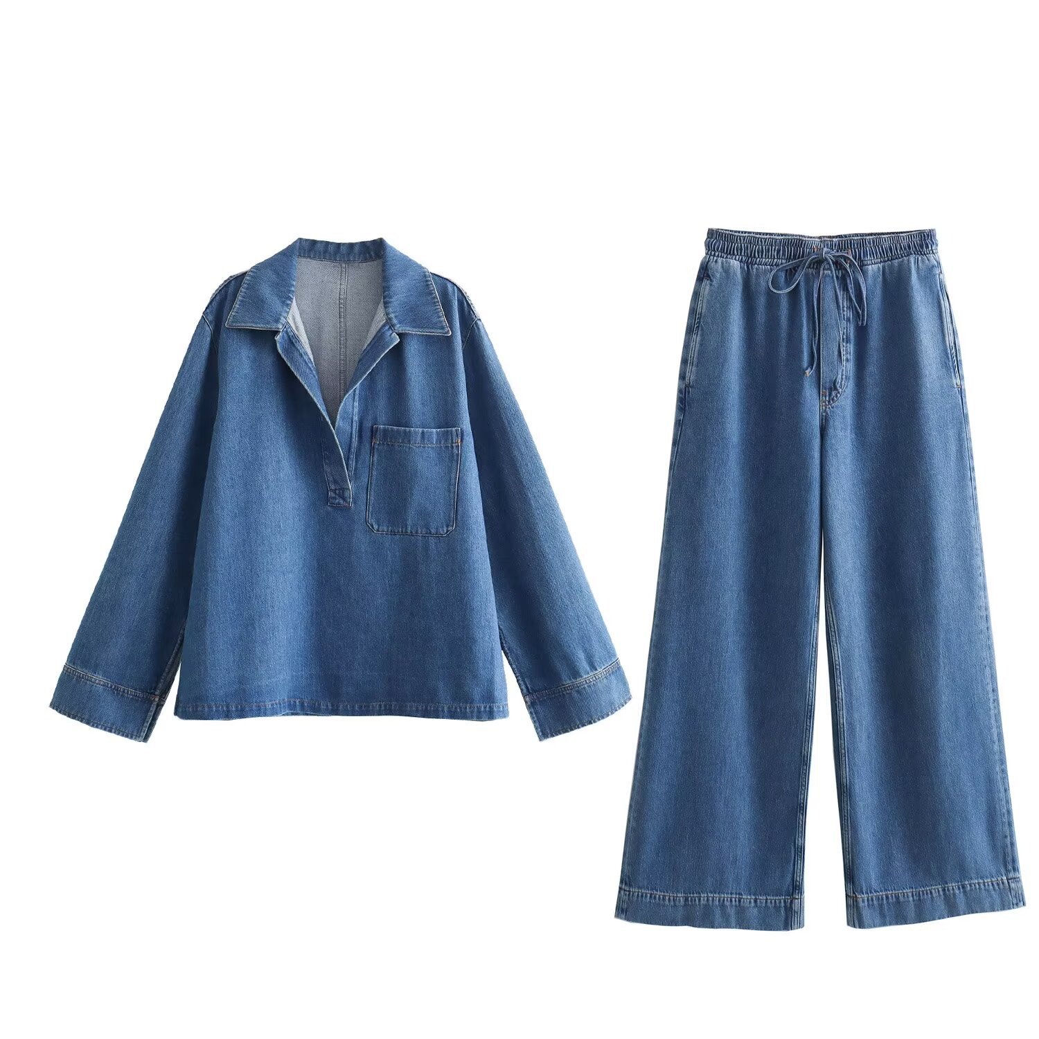 ชุดเสื้อเชิ้ตยีนส์สีน้ำเงินฟอก - Winter Clothing Europe บทวิจารณ์และราคา